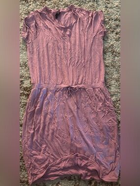 Light Mauve Drawstring Casual Dress